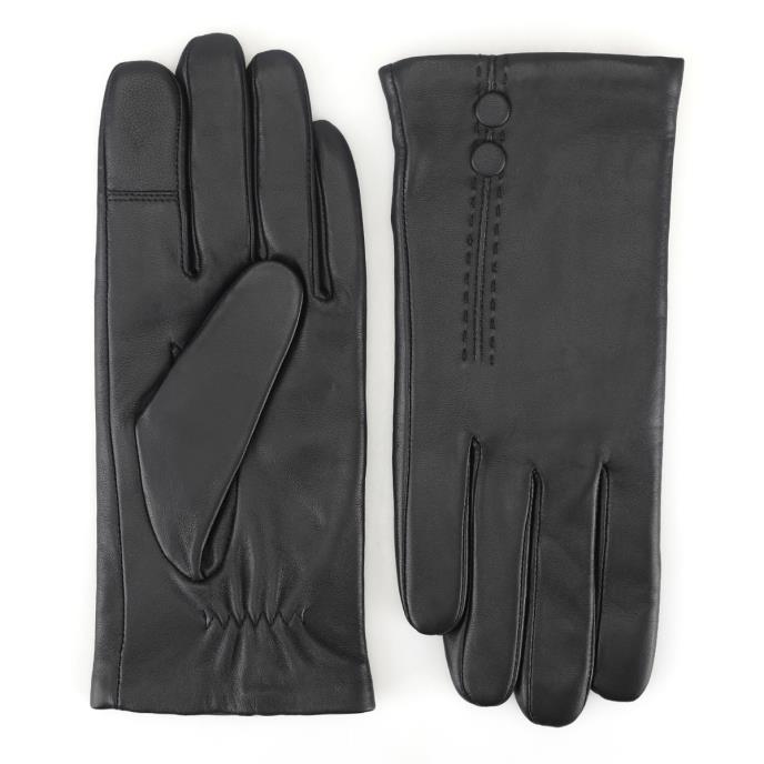 Isotoner® Ladies Cashmere Lined Leather Glove With Button Detail Black Extra Image 2